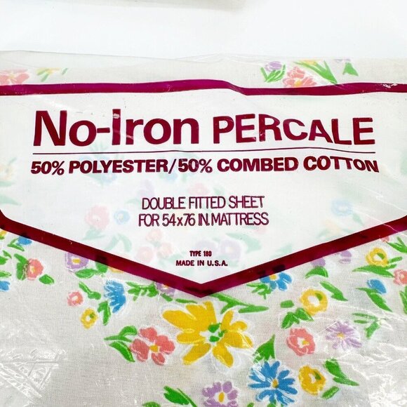 NEW Vintage No Iron Double Full Floral Fitted & Flat Sheet NOS Made in USA - Picture 3 of 7